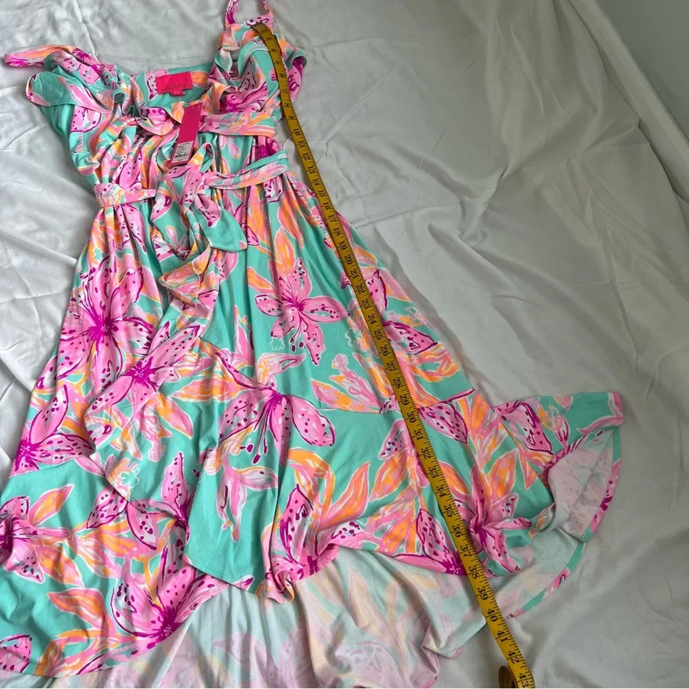 Lilly Pulitzer Fontaine Wrap Dress Bonita Blooms Blue Pink NWT Medium - Picture 7 of 9
